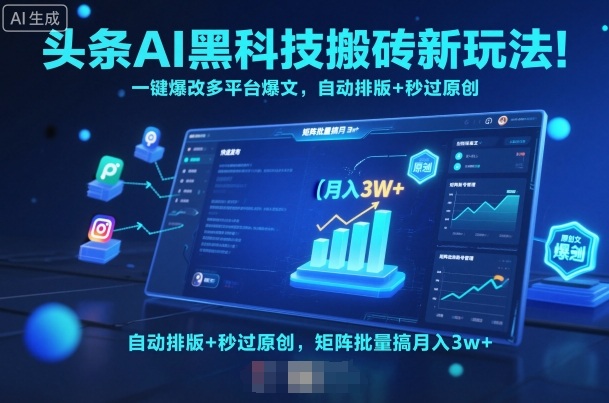 头条AI黑科技搬砖新玩法！一键爆改多平台爆文，自动排版+秒过原创，矩阵批量搞月入3w+【揭秘】-藏宝阁