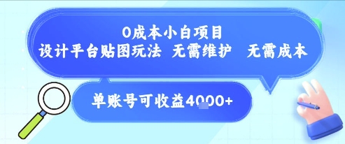 0成本小白项目，设计平台贴图玩法，无需维护，无需成本，单账号单月可产生收益4k+-藏宝阁