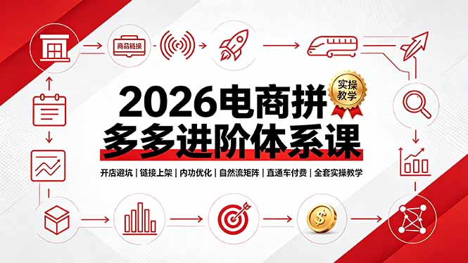 2026电商拼多多进阶体系课，开店避坑，链接上架，内功优化，自然流矩阵｜直通车付费｜全套实操教学-藏宝阁