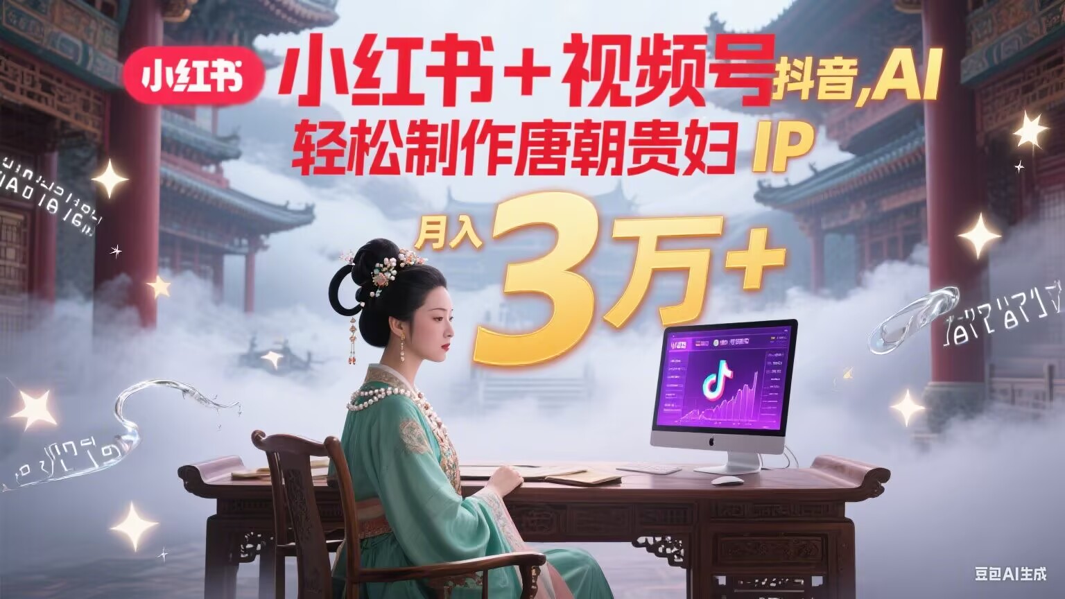小红书+视频号+抖音，AI轻松制作唐朝贵妇IP，毒鸡汤、励志、减肥瘦身、养生赛道轻松切入，每天30分钟，轻松产出N条，月入3万+-藏宝阁