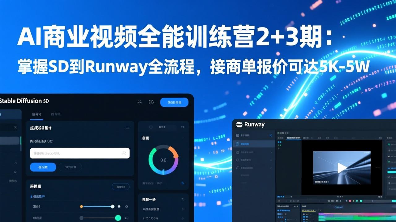AI商业视频全能训练营2+3期：掌握SD到Runway全流程，接商单报价可达5K-5W-藏宝阁