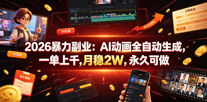 2026暴力副业：AI动画全自动生成，一单上千，月稳2W，永久可做【揭秘】-藏宝阁