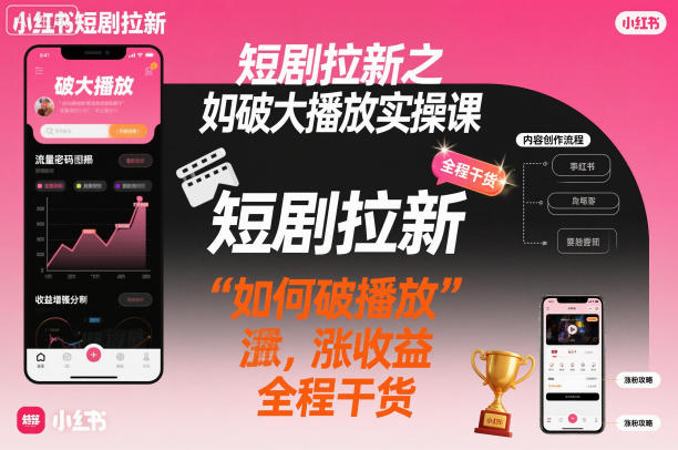 短剧拉新之小红书如何破大播放实操课，如何破播放，涨收益，全程干货-藏宝阁