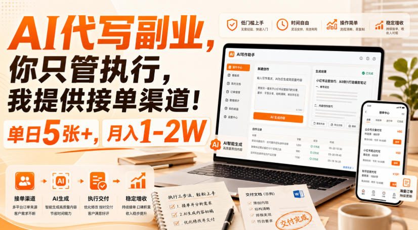 AI代写副业，你只管执行，我提供接单渠道！单日5张+，月入1-2W【揭秘】-藏宝阁