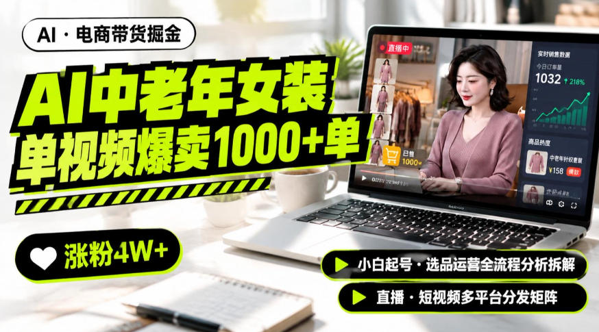 AI中老年服装带货赛道新玩法，一个视频卖出1000多单涨粉4W+，小白起号选品运营全流程分析拆解-藏宝阁