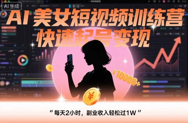 AI美女短视频训练营，快速起号变现，每天2小时，副业收入轻松过1W-藏宝阁