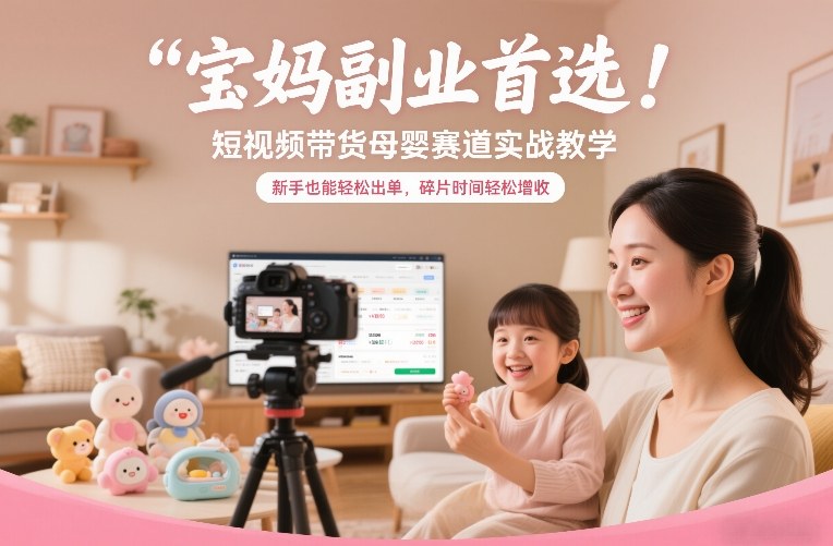宝妈副业首选！短视频带货母婴赛道实战教学，新手也能轻松出单，碎片时间轻松增收-藏宝阁