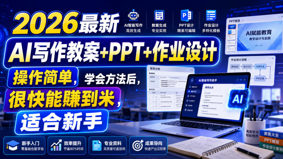 2026最新AI写作教案+PPT+作业设计，操作简单，学会方法后，很快能賺到米，适合新手-藏宝阁