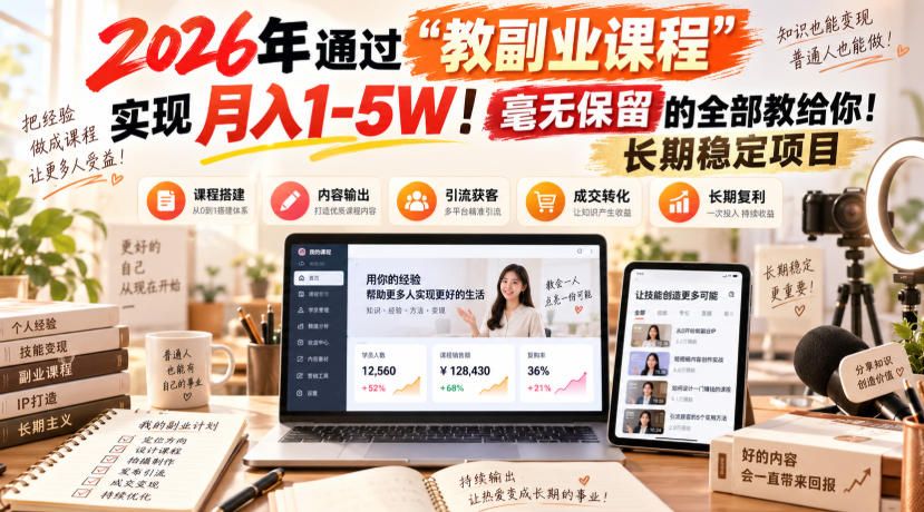 2026年通过“教副业课程”实现月入1-5W！毫无保留的全部教给你！长期稳定项目-藏宝阁