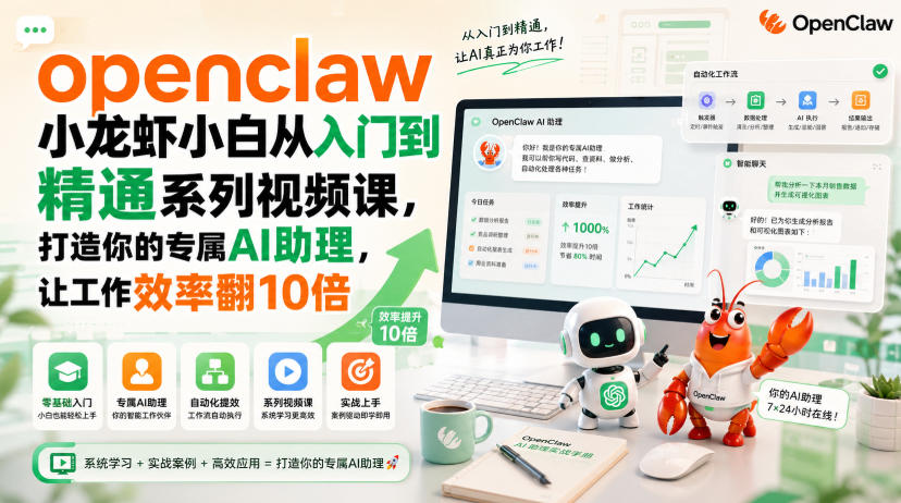 openclaw小龙虾小白从入门到精通系列视频课，打造你的专属AI助理，让工作效率翻10倍-藏宝阁