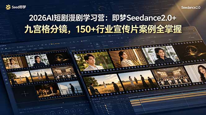 2026AI短剧漫剧学习营：即梦Seedance2.0+九宫格分镜，150+行业宣传片案例全掌握-藏宝阁