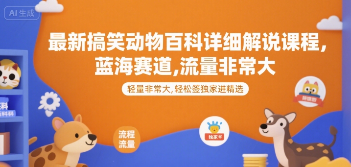 最新搞笑动物百科详细解说课程，蓝海赛道，流量非常大，轻松签独家进精选-藏宝阁
