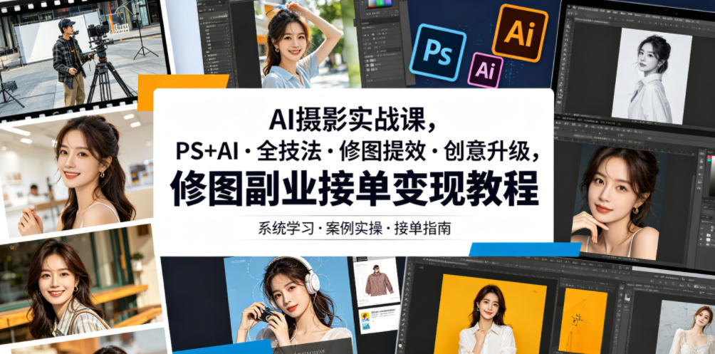 AI摄影实战课，PS+AI・全技法・修图提效・创意升级，修图副业接单变现教程-藏宝阁