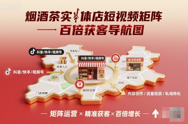 烟酒茶实体店短视频矩阵百倍获客导航图-藏宝阁