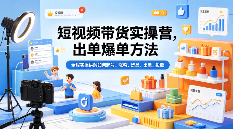 短视频带货实操营，出单爆单方法，全程实操讲解如何起号、涨粉、选品、出单、投放(更新0515)-藏宝阁