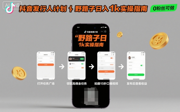 抖音发行人计划全新野路子玩法，随时随地，只要有手机，就能操作，日入1k+【揭秘】-藏宝阁