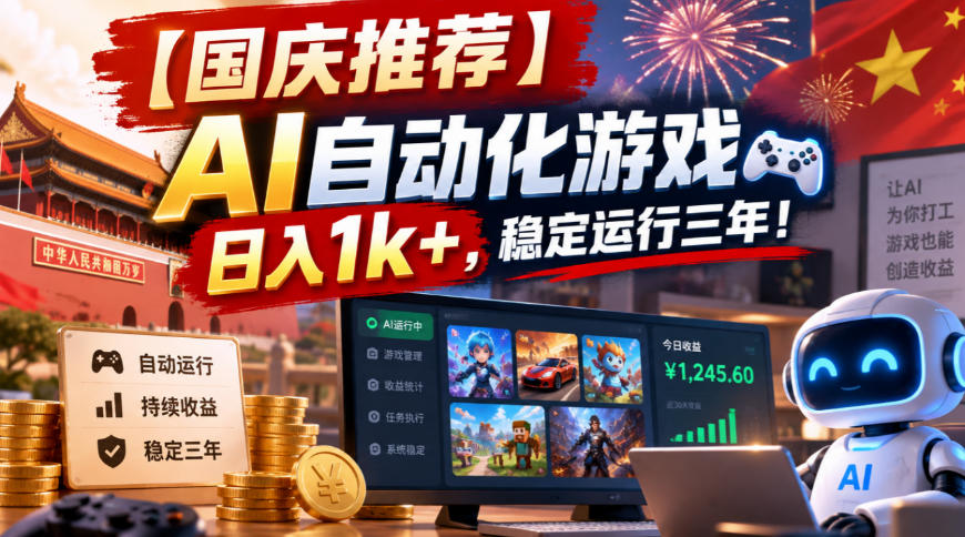 【国庆推荐】AI自动化游戏，日入1k+，操作简单，稳定运行三年！【揭秘】-藏宝阁