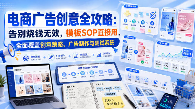 电商广告创意全攻略：告别烧钱无效，模板SOP直接用，全面覆盖创意策略、广告制作与测试系统【原创双语字幕】-藏宝阁