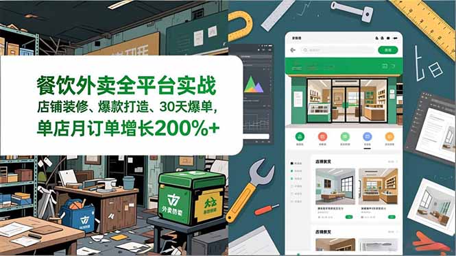 餐饮外卖全平台实战，店铺装修、爆款打造、30天爆单，手把手教学，单店月订单增长200%+-藏宝阁