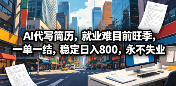 AI代写简历，就业难目前旺季，一单一结，稳定日入800，永不失业-藏宝阁