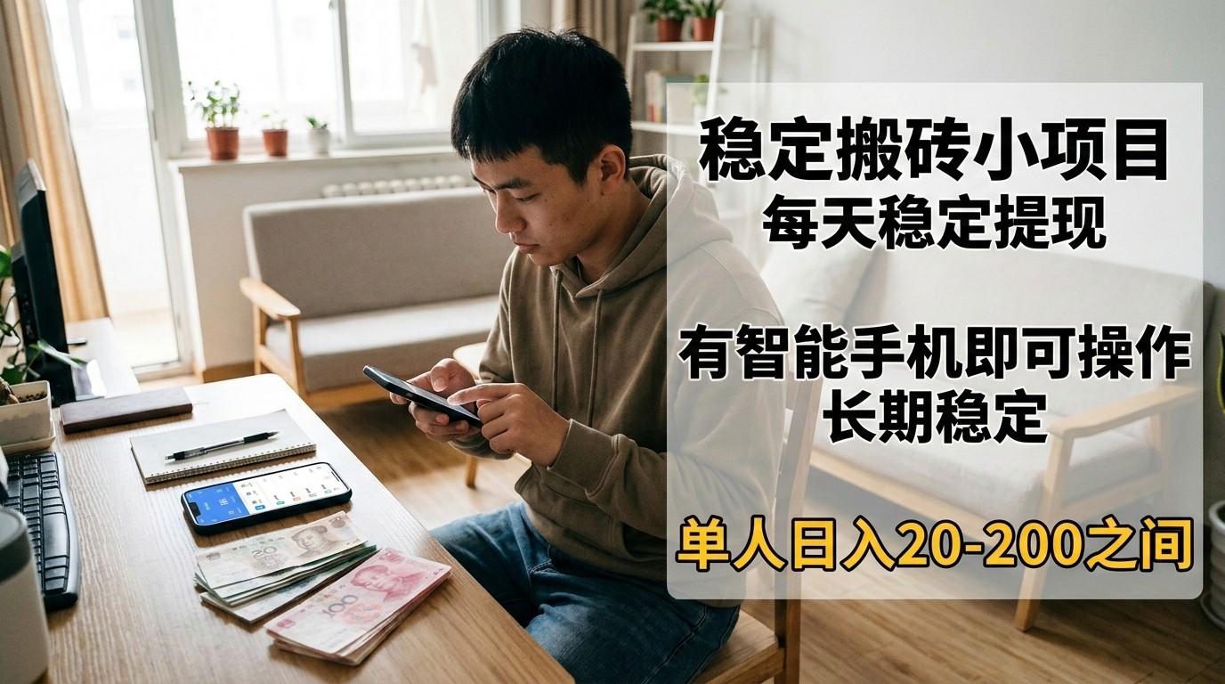 稳定搬砖小项目，每天稳定提现，有智能手机即可操作-藏宝阁