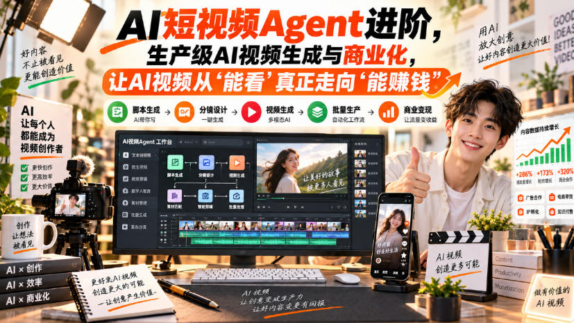AI短视频Agent进阶，生产级AI视频生成与商业化，让AI视频从”能看”真正走向”能賺钱”-藏宝阁