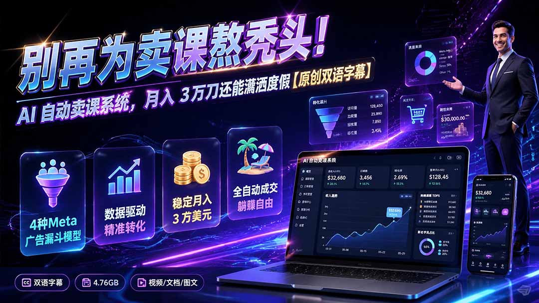 别再为卖课熬秃头！AI 自动卖课系统，月入 3 万刀还能潇洒度假【原创双语字幕】-藏宝阁