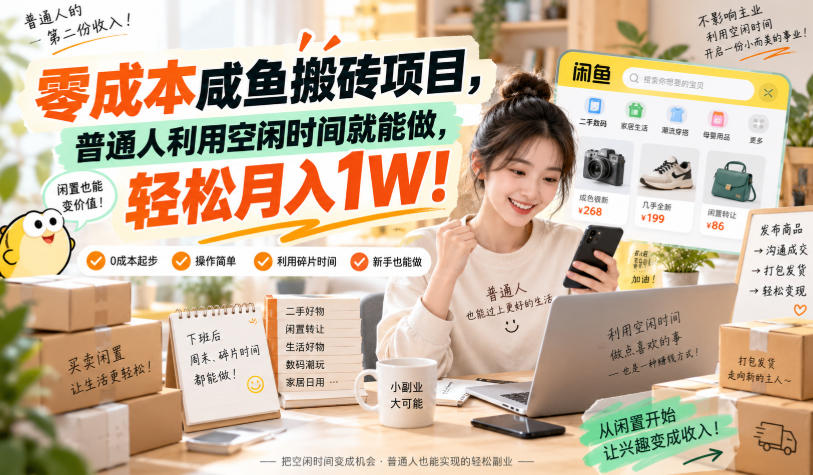 零成本咸鱼搬砖项目，普通人利用空闲时间就能做，轻松月入1W！【揭秘】-藏宝阁