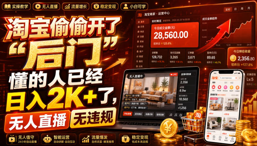 淘宝偷偷开了“后门”，懂的人已经日入2K+了，无人直播无违规，一台电脑=一家24小时营业的线上门店【揭秘】-藏宝阁