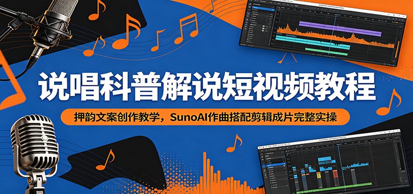 说唱科普解说短视频教程：押韵文案创作教学，SunoAI作曲搭配剪辑成片完整实操-藏宝阁