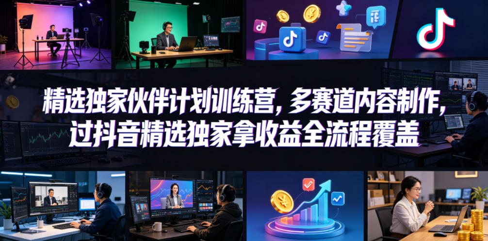 小豁食堂精选独家伙伴计划训练营，多赛道内容制作，过抖音精选独家拿收益全流程覆盖-藏宝阁