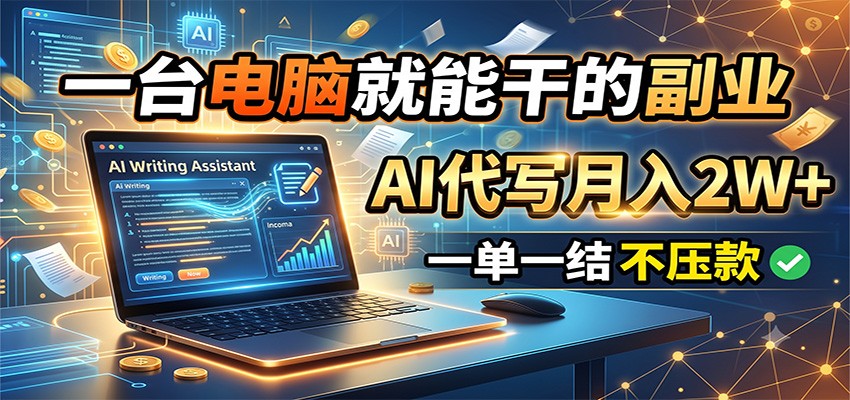 一台电脑就能干的副业，AI代写月入2W+，一单一结不压款-藏宝阁