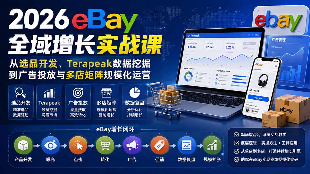 2026-Vincent eBay全域增长实战课-无水印：从选品开发、Terapeak数据挖掘到广告投放与多店矩阵规模化运营-藏宝阁