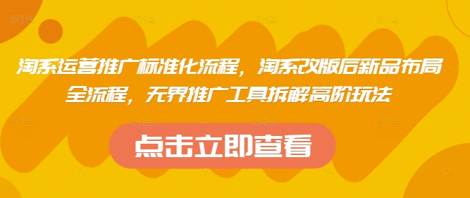 淘系运营推广标准化流程，​淘系改版后新品布局全流程，无界推广工具拆解高阶玩法-藏宝阁