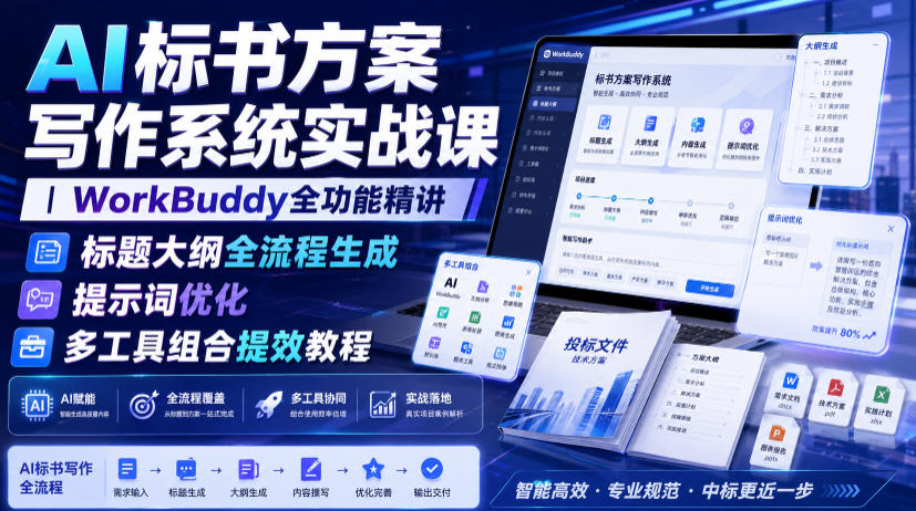 AI标书方案写作系统实战课｜WorkBuddy全功能精讲・标题大纲全流程生成・提示词优化・多工具组合提效教程-藏宝阁