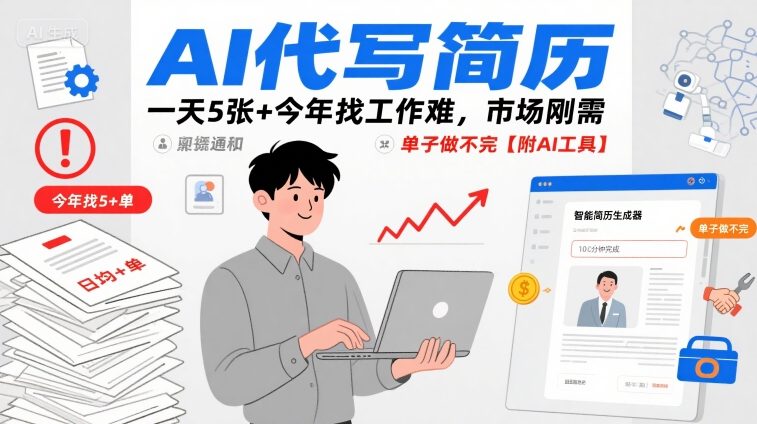 AI代写简历，一天5张+今年找工作难，市场刚需，单子做不完【附AI工具】-藏宝阁