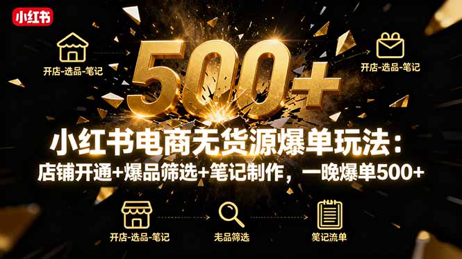 小红书电商无货源爆单玩法：店铺开通+爆品筛选+笔记制作，一晚爆单500+-藏宝阁