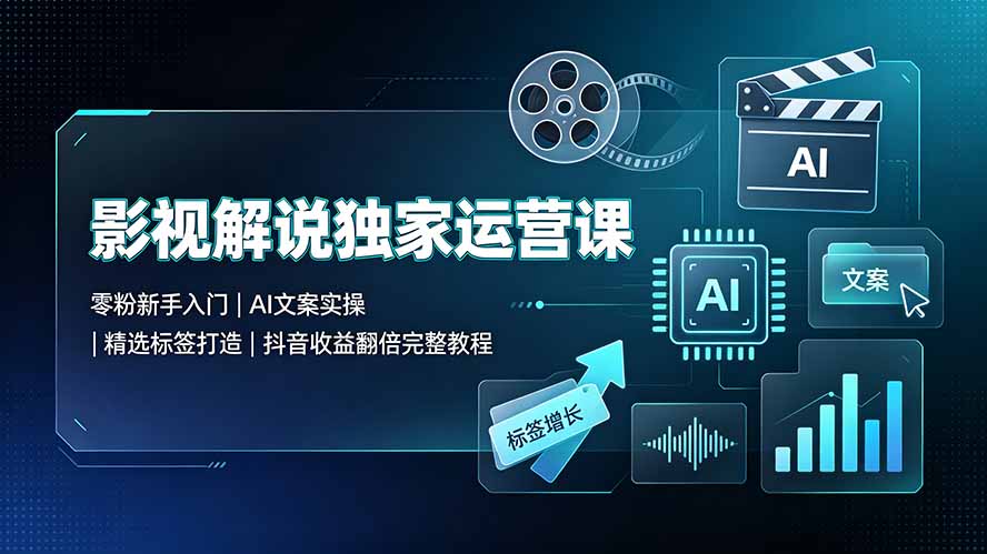 影视解说独家运营课：零粉新手入门｜AI文案实操｜精选标签打造｜抖音收益翻倍完整教程-藏宝阁