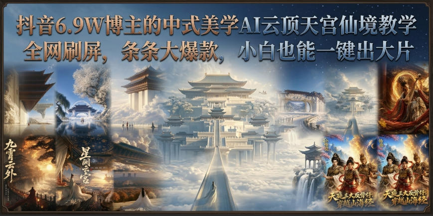 抖音6.9W博主的中式美学AI云顶天宫仙境教学，全网刷屏，条条大爆款，小白也能一键出大片-藏宝阁
