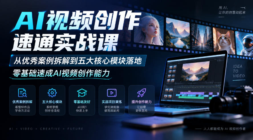 AI视频创作速通实战课｜从优秀案例拆解到五大核心模块落地，零基础速成AI视频创作能力-藏宝阁