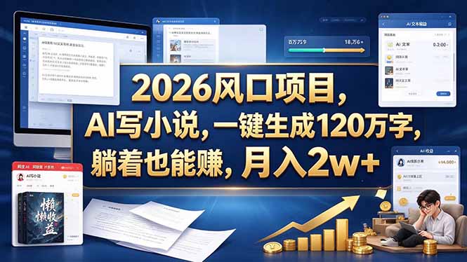 2026 风口项目，AI 写小说，一键生成 120 万字，躺着也能赚，月入 2w +-藏宝阁