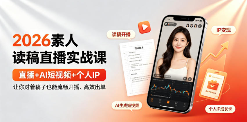 2026素人读稿直播实战课｜直播+AI短视频+个人IP，让你对着稿子也能流畅开播、高效出单-藏宝阁