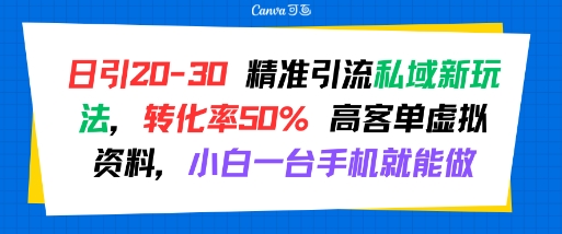 日引 20-30 精准引流私域新玩法，转化率50% 高客单虚拟资料，小白一台手机就能做-藏宝阁