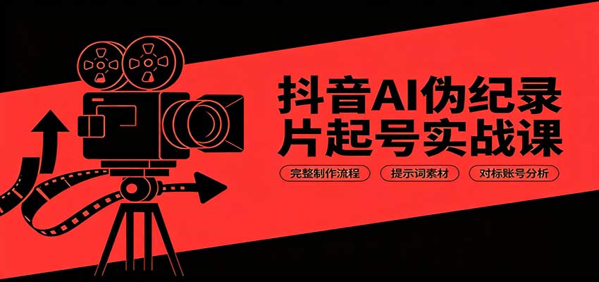 抖音AI伪纪录片起号实战课：完整制作流程，提示词素材，对标账号分析-藏宝阁