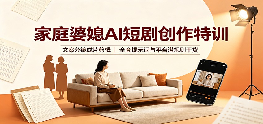 家庭婆媳AI短剧创作特训：文案分镜成片剪辑，全套提示词与平台潜规则干货-藏宝阁