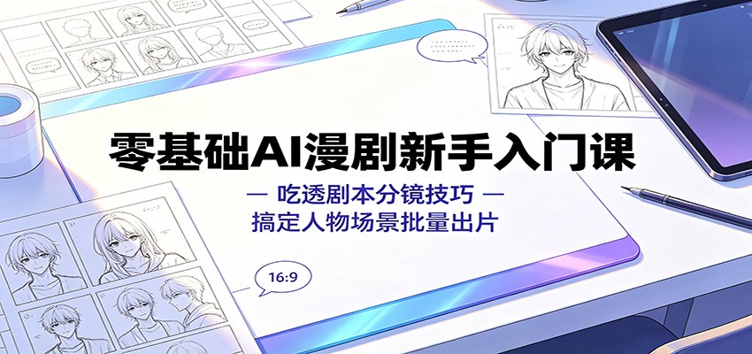 零基础AI漫剧新手入门课：吃透剧本分镜技巧，搞定人物场景批量出片-藏宝阁