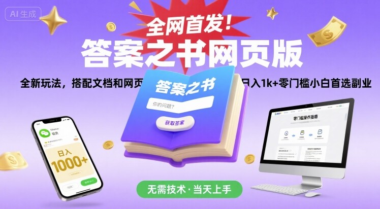 全网首发！答案之书网页版，全新玩法，搭配文档和网页，日入1k+零门槛小白首选副业【揭秘】-藏宝阁