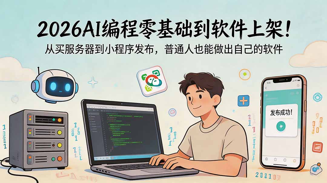 2026AI编程零基础到软件上架！从买服务器到小程序发布，普通人也能做出自己的软件-藏宝阁