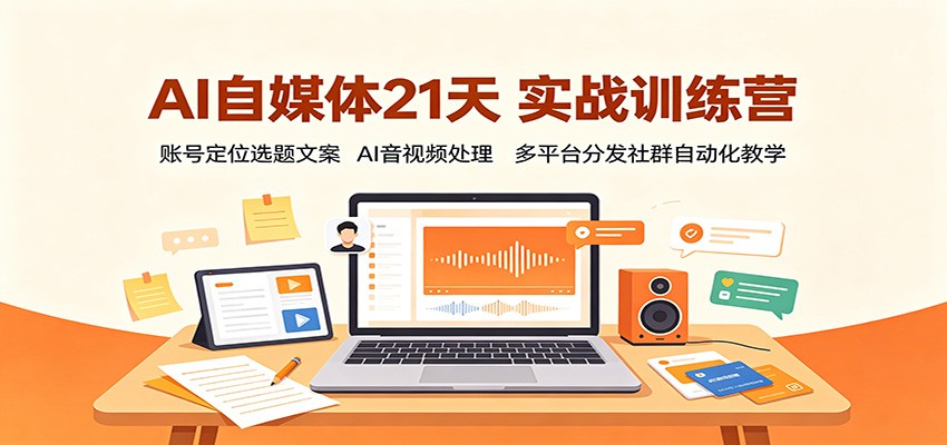 AI自媒体21天实战训练营：账号定位选题文案，AI音视频处理，多平台分发社群自动化教学-藏宝阁