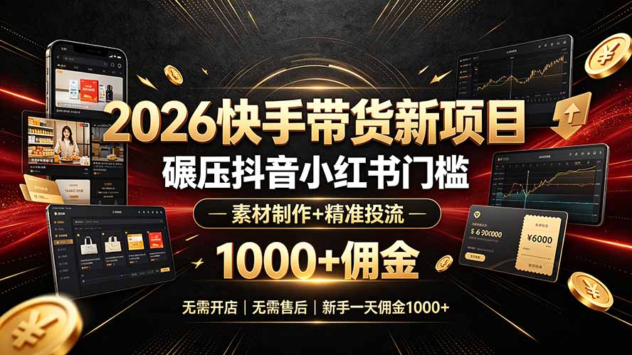 2026快手带货新项目｜碾压抖音小红书门槛，素材制作+精准投流，无需开店，无需售后，新手一天佣金1000+-藏宝阁